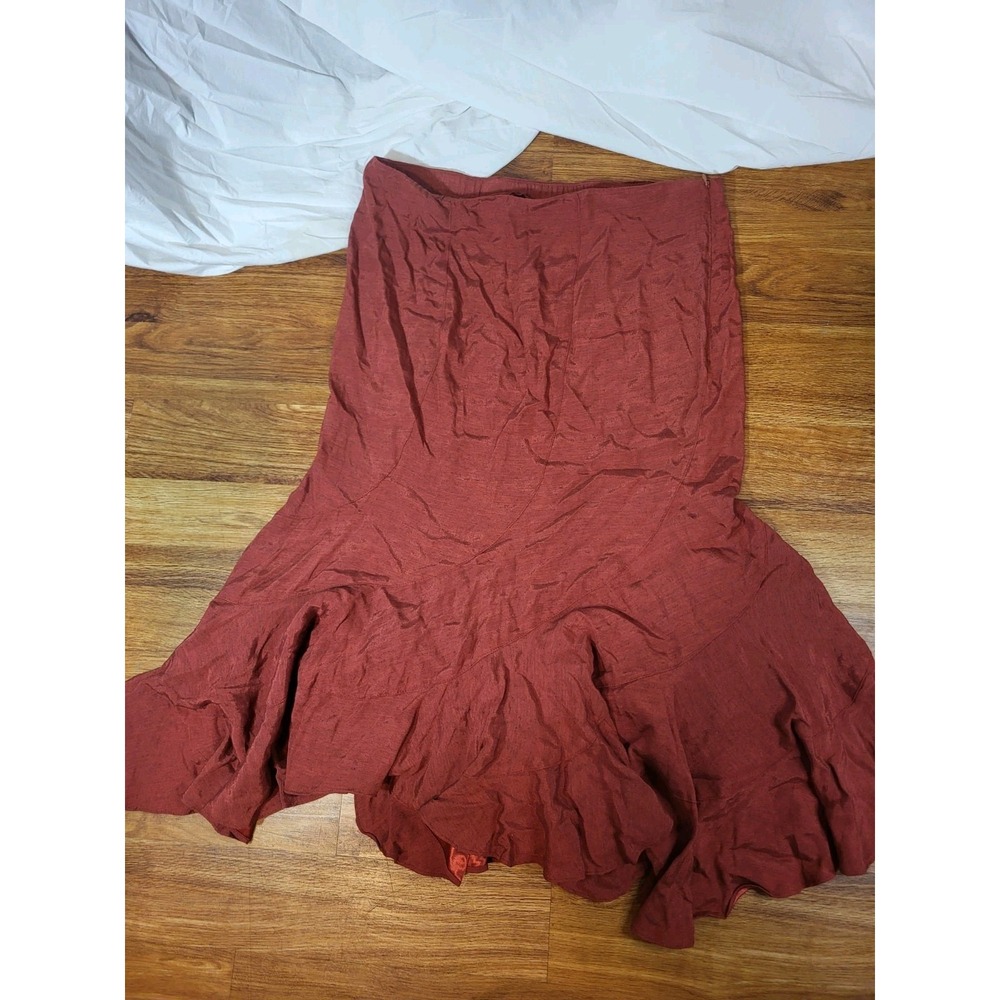 Salaam Vermont USA Rayon M/L Red Midi‎ Rayon Skirt